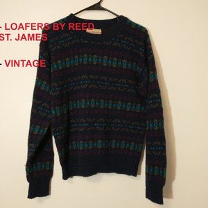 *SOLD* Vintage Loafers Reed St. James Blue Wool Patterned Sweater. Size Small
